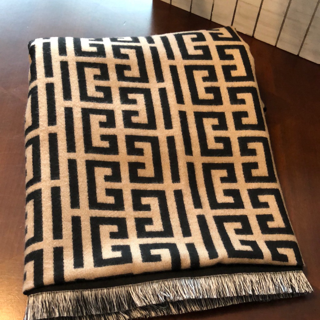 Luxury Black And Tan Geometric Shaw
